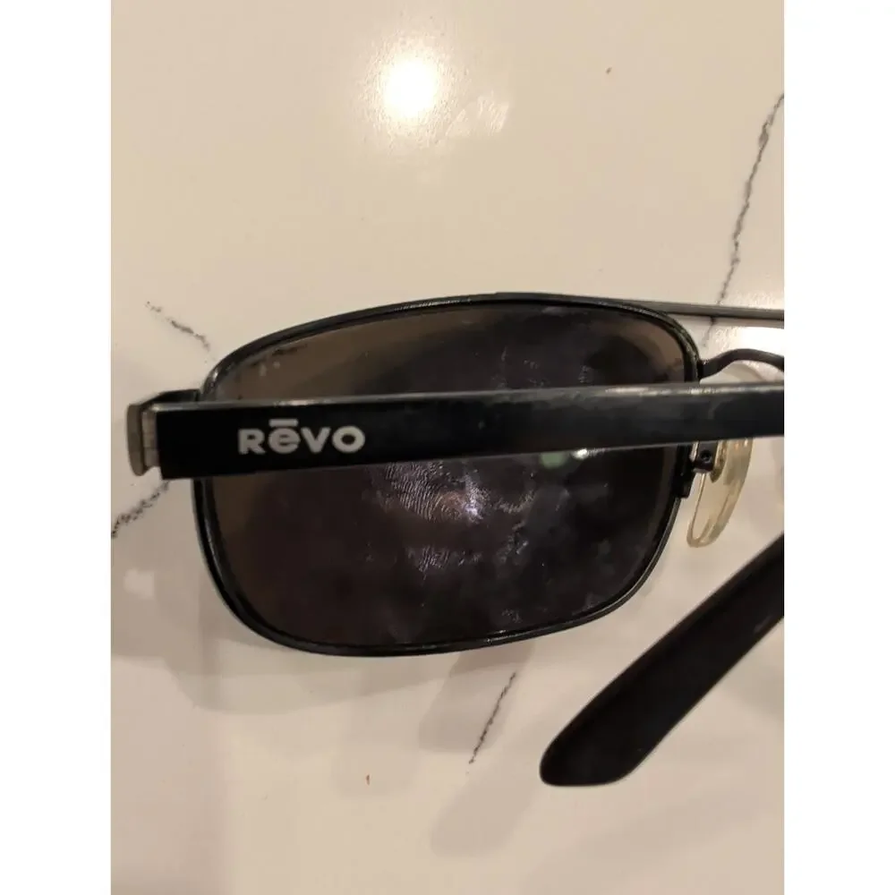 Revo 3014 001/62 Vintage Black Aviator Sunglasses Blue Mirror Lens Italy Wrap